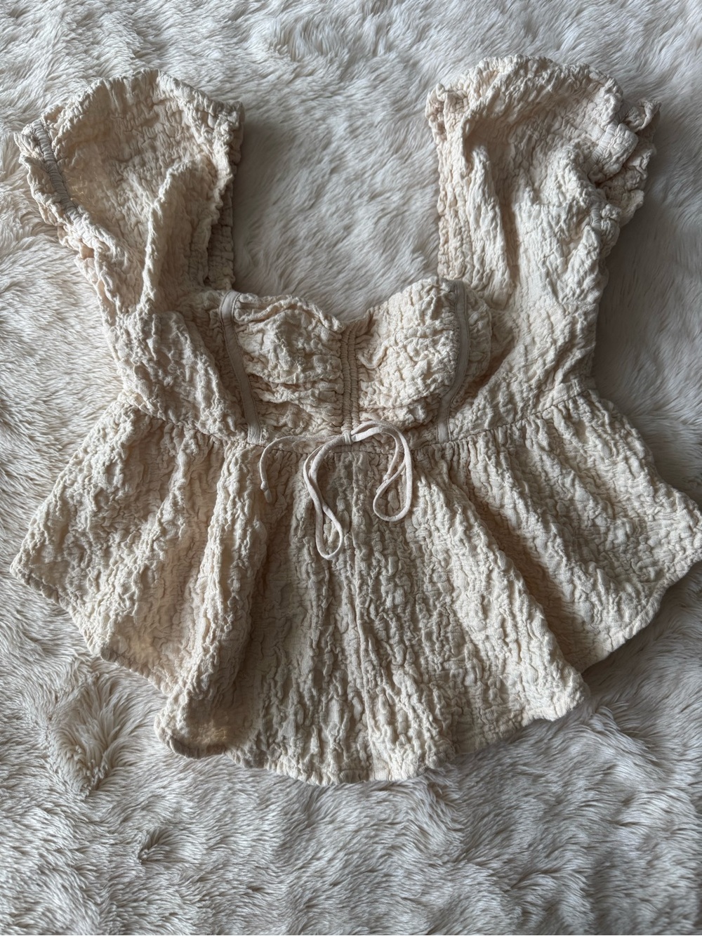 Urban Outfitters Cream Textured Peplum Crop Top